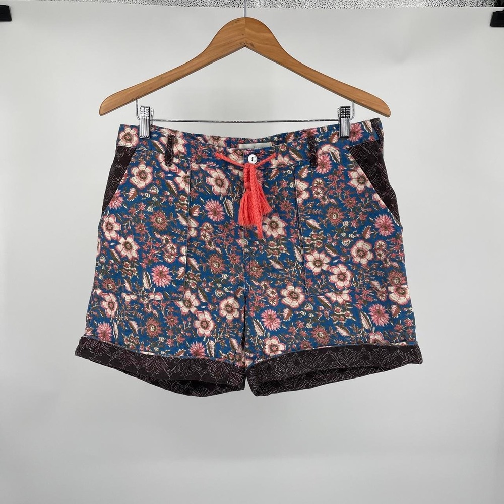 Sundance Boho Floral Linen Cotton Shorts High Rise M Maximalist Coastal Travel